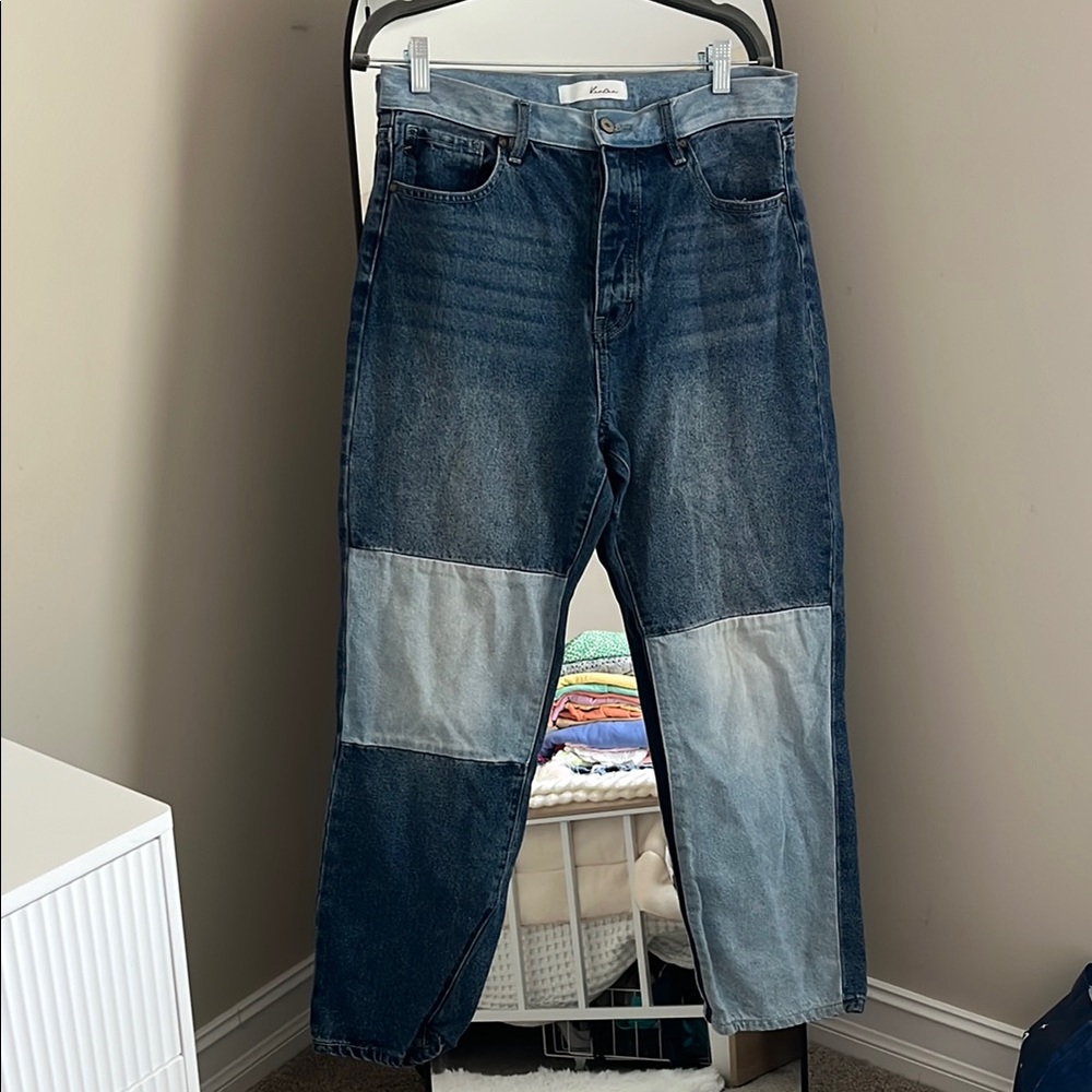 KanCan Blue Straight Leg Jeans with Striking Two-Tone Design - Picture 1 of 11